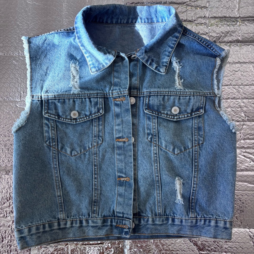 See Desc. Shein (L) Flap Pocket Denim Vest Frayed Edge